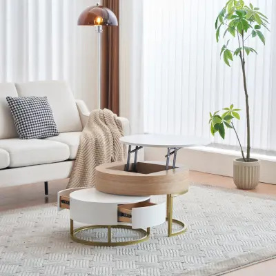 Zložljiva klubska mizica zlate barve z dvema predaloma