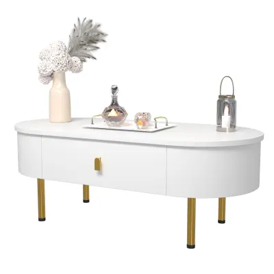 Klubska mizica z dvema predaloma, zlati ročaji/noge, zaobljeni vogali