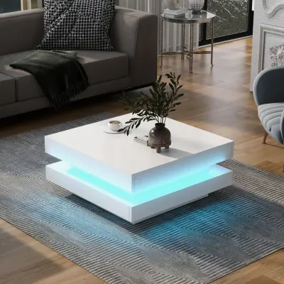 Kvadratna klubska mizica, bela, z Bluetooth LED osvetlitvijo, 70x70x36 cm