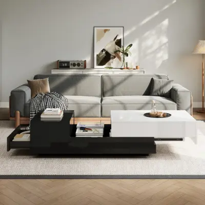 Klubska mizica z visokim sijajem 100x50x38cm z 1 predalom in drsno ploščo.