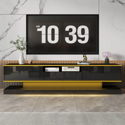 Moderna TV omarica s 3 predali, odprtim predelkom in LED lučko, 180 cm