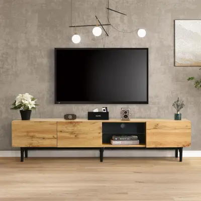 Moderna TV omarica z lesenimi vzorci in zamenljivimi LED lučmi, 175 (D) x 31 (Š) x 41 (V) cm