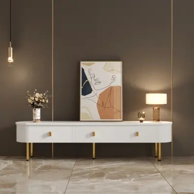 Nizka omarica s predali, zaobljeni vogali, zlati ročaji/noge