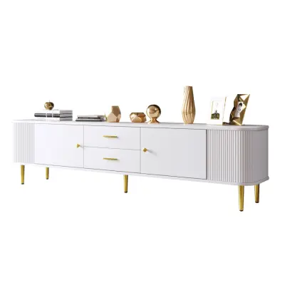 TV omarica z zaobljenimi vogali, valovitimi stranicami, zlatimi ročaji/nogami