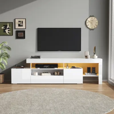 TV omarica 192x37x53cm s 3 omaricami, LED, visok sijaj, bela (do 85 palcev)