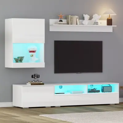 Stenska TV omarica 175 cm bela, vitrina, LED, visok sijaj, do 80