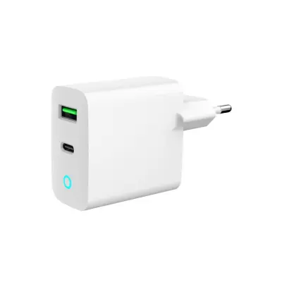 hitri polnilec USB A/C PD/QC 3.0 2 porta 20W / 2.1A (TA-UC-PDQC20L-W-01) LED indikator (prikaz stanja polnjenja)