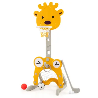 Otroški center za dejavnosti 4 v 1 s košem in nogometnim golom