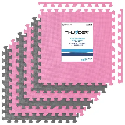 Zaščitne fitness podloge THUNDER PZ-02 – 60 × 60 cm, 6-delni set, roza-sive puzzle podloge
