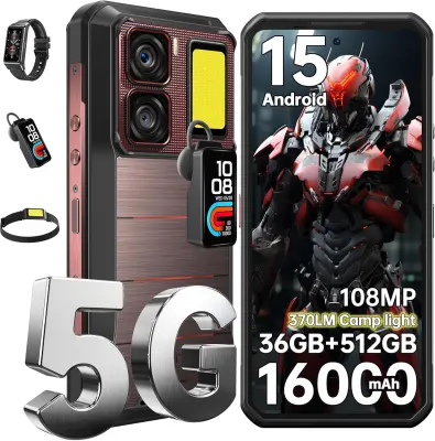OUKITEL WP300 36/512GB, rdeča pametni robustni telefon, Android 15, 16000mAh 6.8" FHD+ 120Hz 108MP