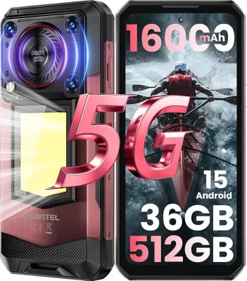 OUKITEL WP56 5G 36/512GB, rdeča pametni robustni telefon, Android 15, 16000mAh 6.8" FHD+ 120Hz 108MP
