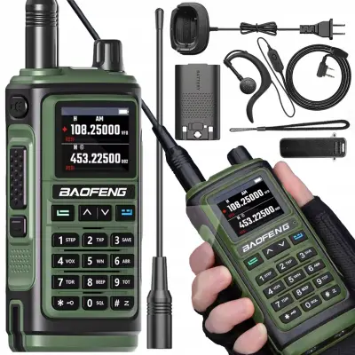 Aku. ročna prenosna radijska postaja LED LCD PMR VHF in UHF 1800mAh + slušalka