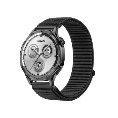 Združljiv najlonski pleten pašček za Huawei Watch 5/GT6/GT5/Pro, Samsung, Garmin Black 18 mm