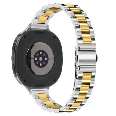 Združljiv s Samsung Galaxy Watch 8/8 Classic tanek jeklen pašček s tremi perlami silver+gold