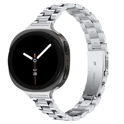 Združljiv s Samsung Galaxy Watch 8/8 Classic tanek jeklen pašček s tremi perlami Silver