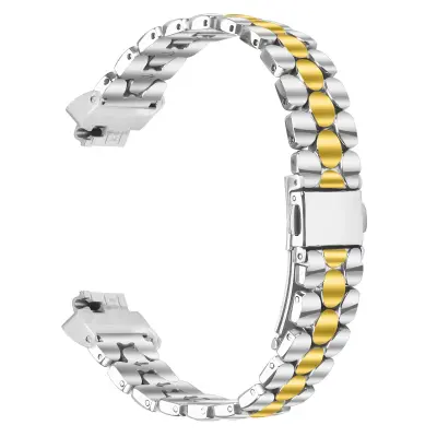 Eleganten srebrn nerjaveče jeklen biserni zapestnica, združljiv s Fitbit Inspire/Inspire 2/Inspire HR silver+gold