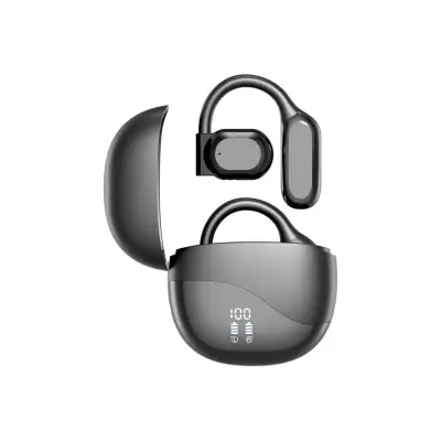 Brezžične slušalke z odprtim ušesom - Pametni digitalni zaslon in dolga življenjska doba baterije Black