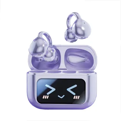 Brezžične Bluetooth slušalke z ušesno sponko in zaslonom na dotik s prevajanjem AI Purple