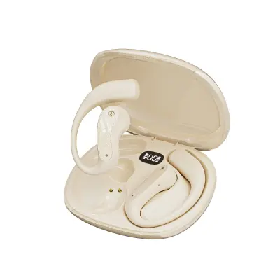 Športne Bluetooth slušalke z ušesnim kavljem in digitalnim zaslonom s prevajanjem AI Beige