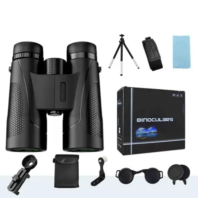 Daljnogled z veliko močjo 12x50 s sponko za telefon, adapterjem in stojalom