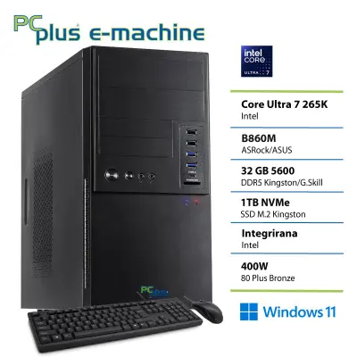 Namizni računalnik PCPLUS e-machine, Core Ultra 7 265K, 32 GB RAM, 1 TB SSD, W11P, + tipkovnica in miška