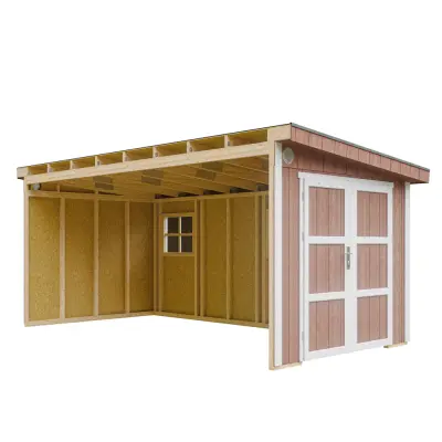 Vrtna hišica vrhunske kakovosti 11,47 m² - V231x248x530 cm - Brez tal in stranske stene - Timbela M940B-REDWOOD RED