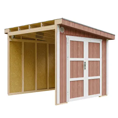 Vrtna hišica vrhunske kakovosti 5,9 m² - V231x248x294 cm - Brez tal in stranske stene - Timbela M938B-REDWOOD RED