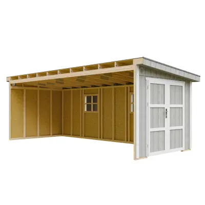 Vrtna hišica vrhunske kakovosti 14,3 m² - V231x248x648 cm - Brez tal in stranske stene - Timbela M941B-TUNDRA GREY