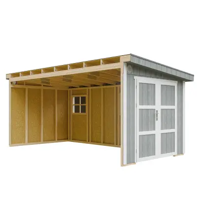 Vrtna hišica vrhunske kakovosti 11,47 m² - V231x248x530 cm - Brez tal in stranske stene - Timbela M940B-CAVERN STEEL