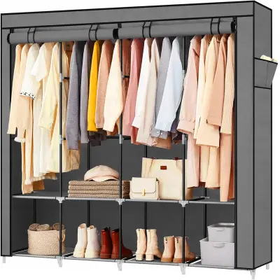 XXL prenosna omara s policami za oblačila 165cm s pokrivalom siva