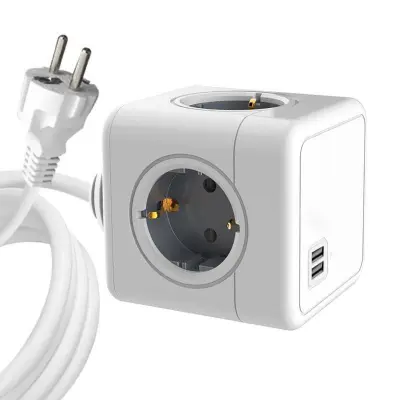MicroConnect Razdelilnik PowerCube, 4 vtičnice 2 USB-A, 1,5m kabel, bel