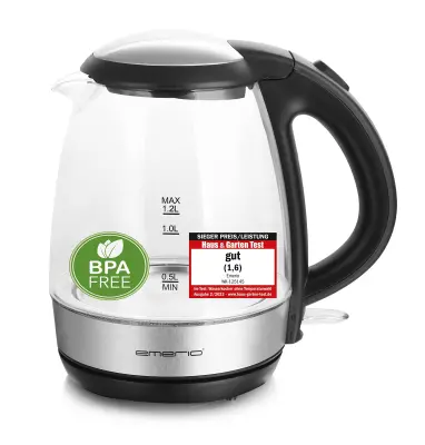 Električna grelnik vode Emerio WK-125145 1,2 L steklo brez BPA