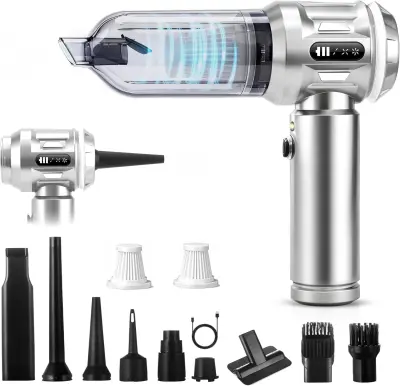 Brezžični ročni sesalnik Nettlife 17000PA - Zmogljiv 4-v-1 mini avtomobilski sesalnik - 3-stopenjski brezkrtačni motor, srebrn