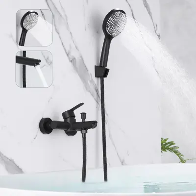 Nettlife tuš komplet, pipa za kad s 3-funkcijskim ročnim tušem, črna