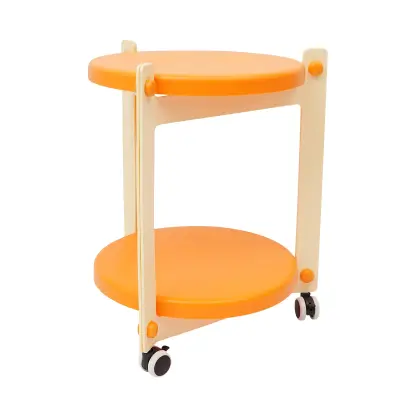 Stranska miza, dvojnoslojna, prenosna z kolesi -Bela-Oranžna