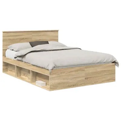 vidaXL Konstrukcija postelje z vzglavjem Dimljeni oreh 150 x 200 cm
