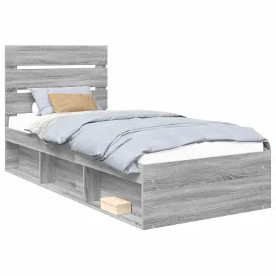 vidaXL Konstrukcija postelje z vzglavjem Siva Sonoma 90 x 190 cm