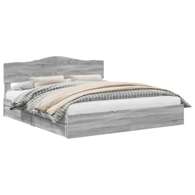 vidaXL Konstrukcija postelje z vzglavjem Siva Sonoma 200 x 200 cm