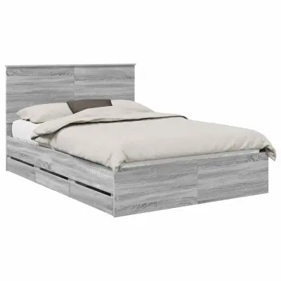 vidaXL Konstrukcija postelje s predalom Siva Sonoma 140 x 190 cm