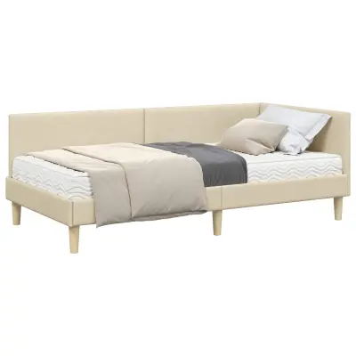 vidaXL Kotni okvir postelje z matrico Drugo 2 pcs krema blago