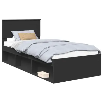 vidaXL Konstrukcija postelje Črna 90 x 200 cm Konstruiran les