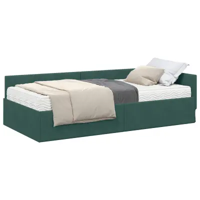 vidaXL Kotni okvir postelje z matrico Drugo 2 pcs Zelena Žamet