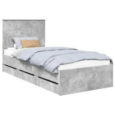 vidaXL Konstrukcija postelje s predalom Betonsko siva 90 x 190 cm