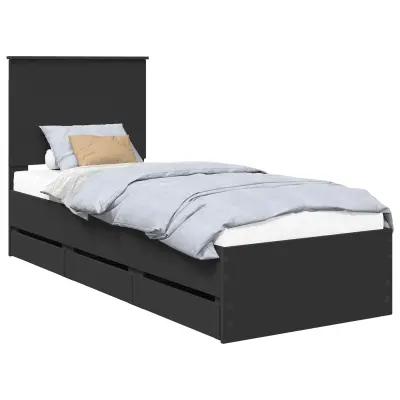 vidaXL Konstrukcija postelje Črna 75 x 190 cm Inženirsko leseno
