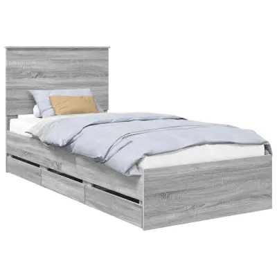 vidaXL Konstrukcija postelje Siva Sonoma 90 x 200 cm Inženirsko leseno