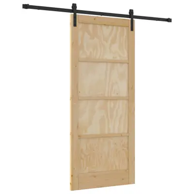 vidaXL Drsna vrata Naravna in črna 86 x 198,5 cm Masivno borovo les