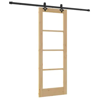 vidaXL Drsna vrata Naravna 73,5 x 198,5 cm Trden borov les in steklo