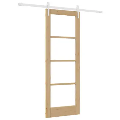 vidaXL Drsna vrata Naravna 73,5 x 198,5 cm Trden borov les in steklo