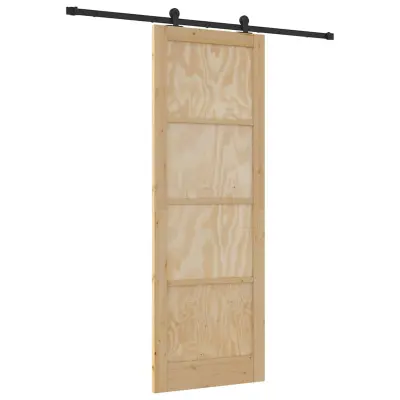 vidaXL Drsna vrata Naravna in črna 83 x 232 cm Masivno borovo les