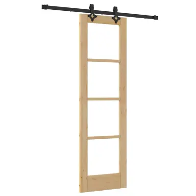 vidaXL Drsna vrata Naravna 61 x 198,5 cm Trden borov les in steklo